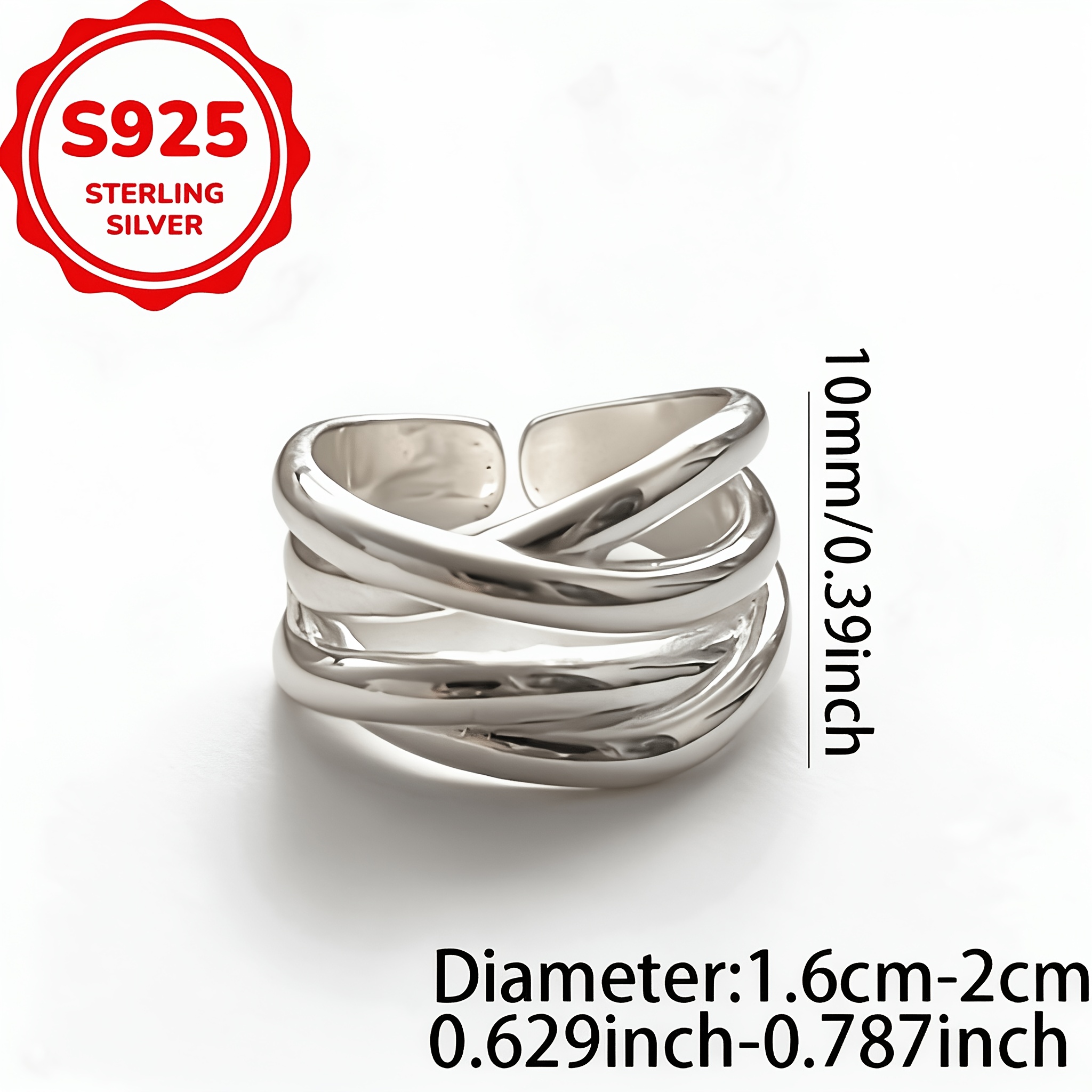 925 Silver Crossed Openwork Adjustable Ring, Gift for Couples